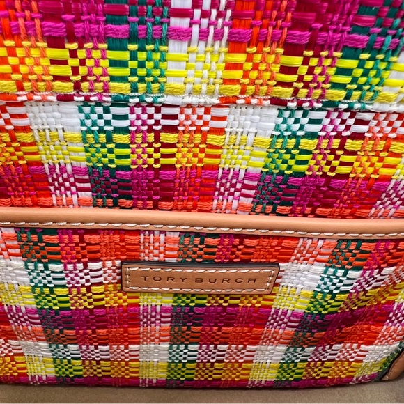 Tory Burch Blake Small Plaid Tote In Tory In Poppy Red Multi - Picture 8 of 10